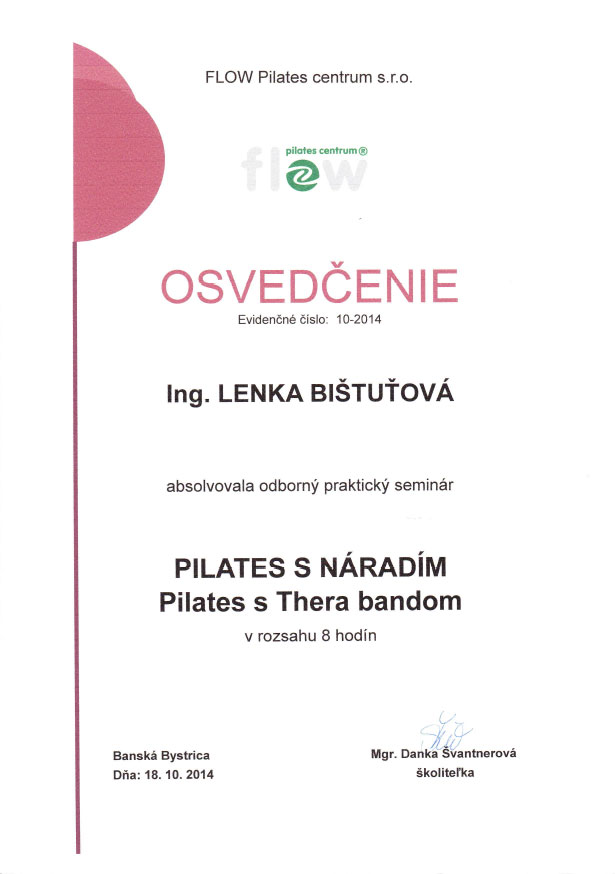 Certifikát Pilates Lenka Thera band