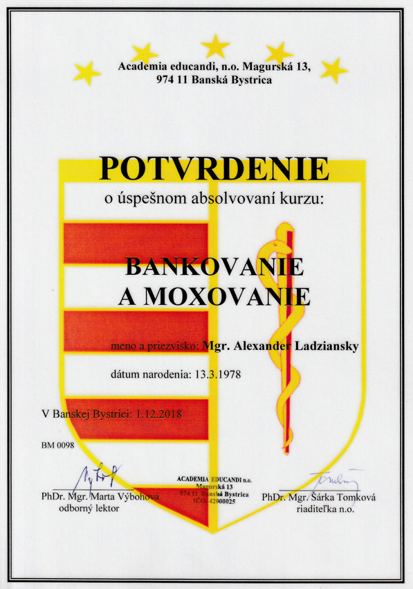 Certifikát Bankovanie a moxovanie Alexander