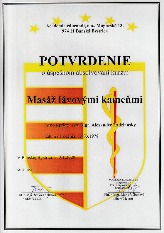 Certifikát Lávové kamene Alexander