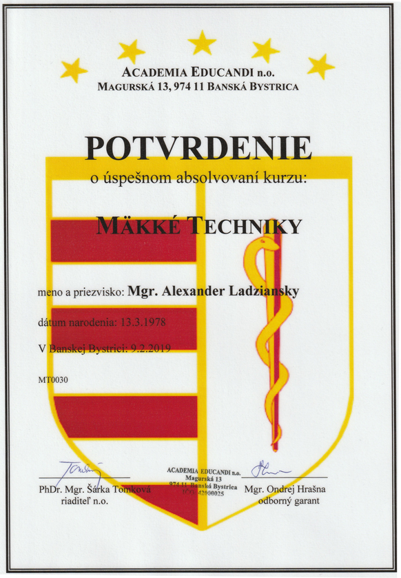 Certifikát Mäkké techniky Alexander