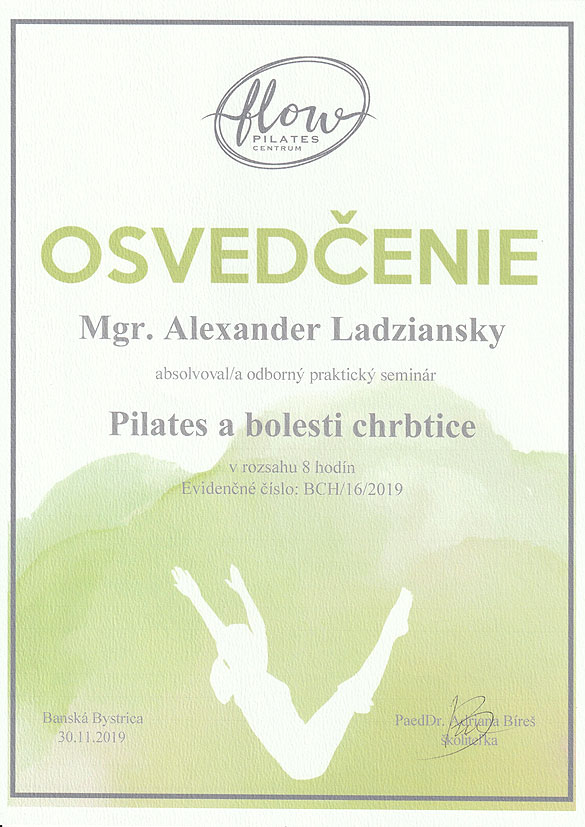 Certifikát Pilates a bolesti chrbtice Alexander