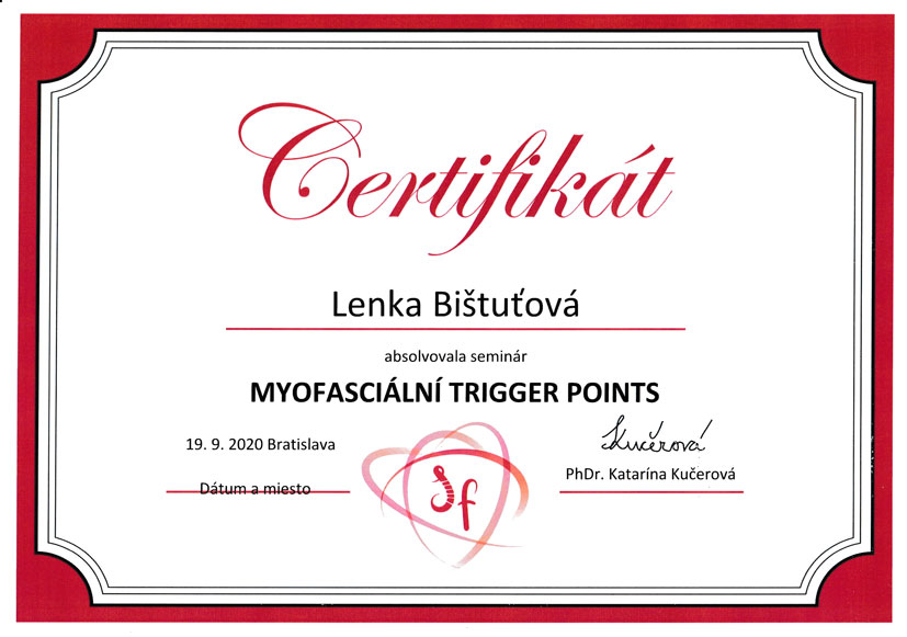 Certifikát Trigger points Lenka
